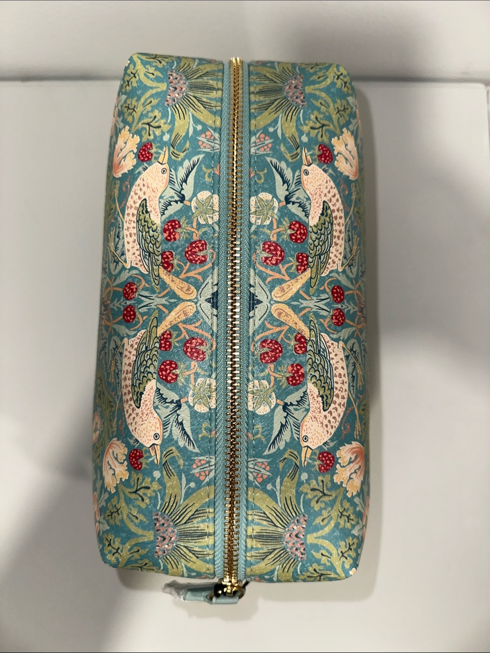 William Morris Teal Green Multi Duck Egg Strawberry Thief Large Wash Bag - Picture 7 of 10